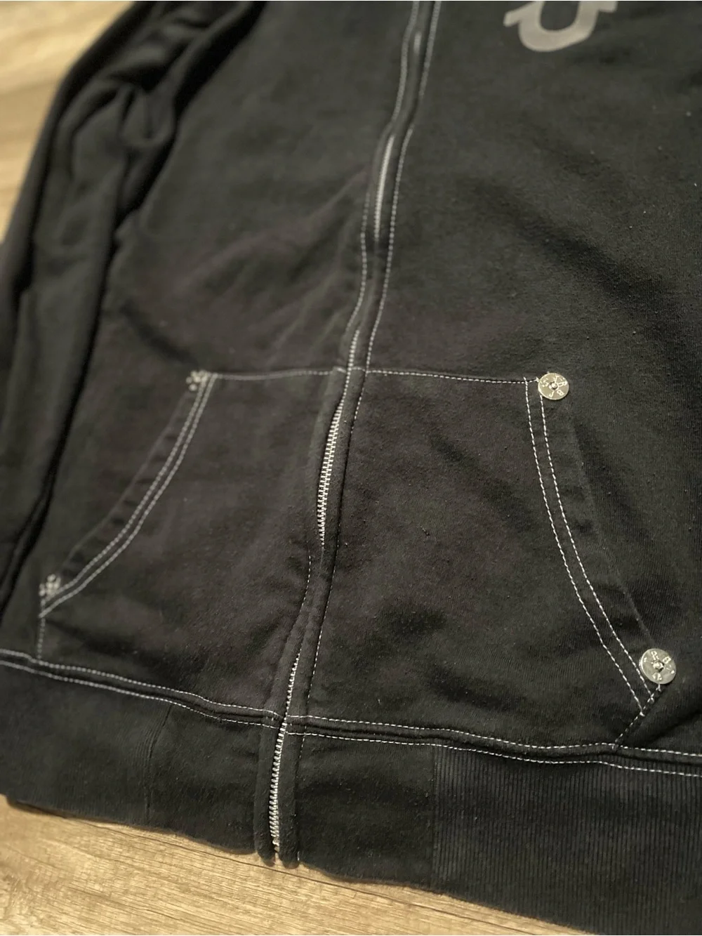 True Religion Black Full-Zip Hooded Sweatshirt